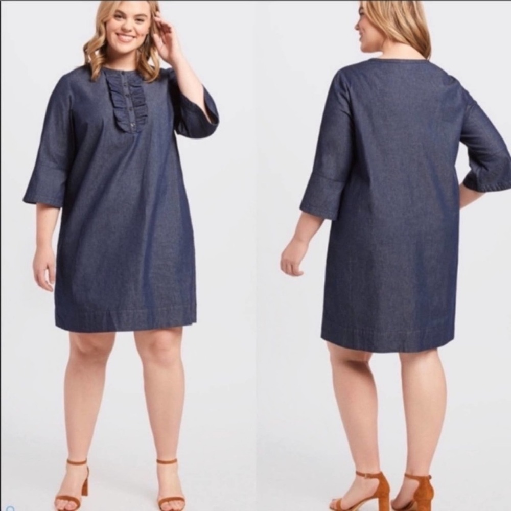 Draper James Chambray Ruffle Shift Dress